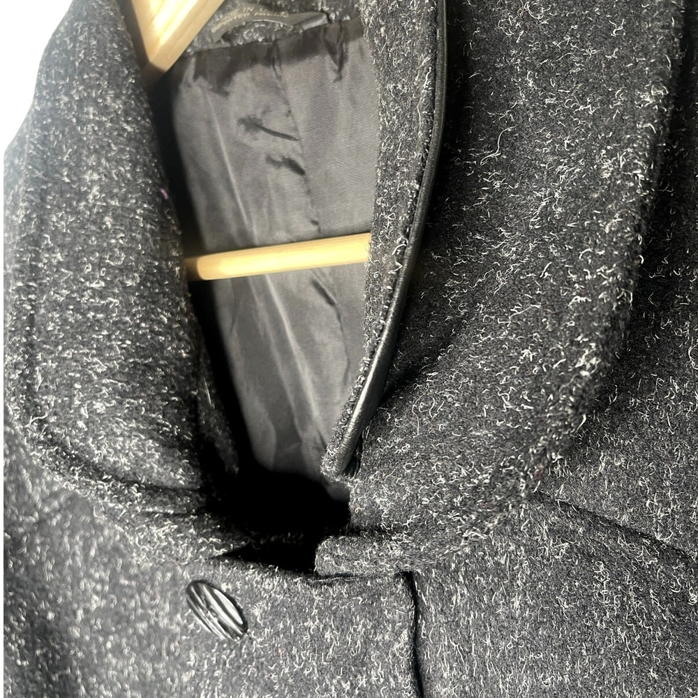 Neiman Marcus L Speckled Wool Coat  $750 Leather Oversized Slouchy Jacket Black - Picture 5 of 15